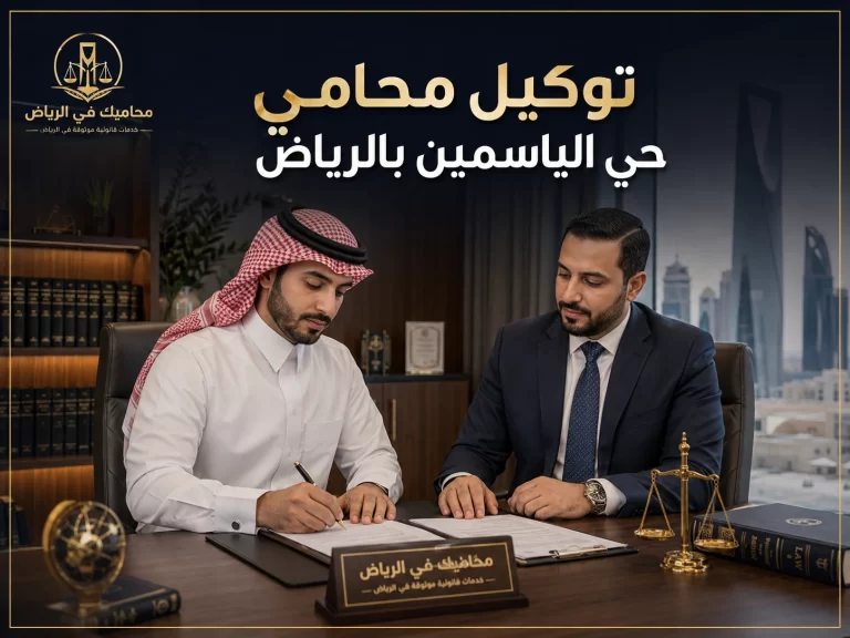 غلاف توكيل محامي حي الياسمين بالرياض داخل مكتب محاماة سعودي