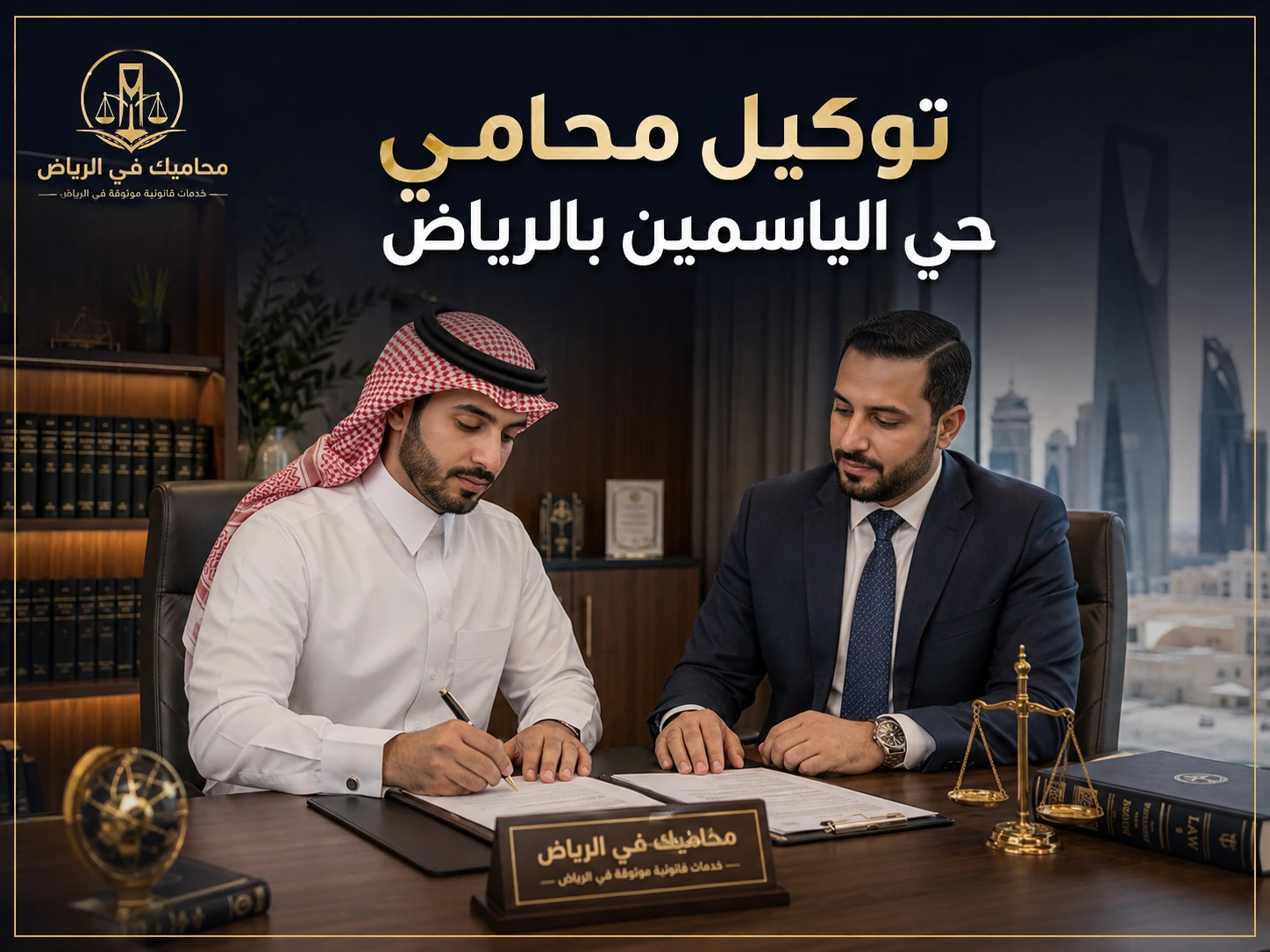 غلاف توكيل محامي حي الياسمين بالرياض داخل مكتب محاماة سعودي