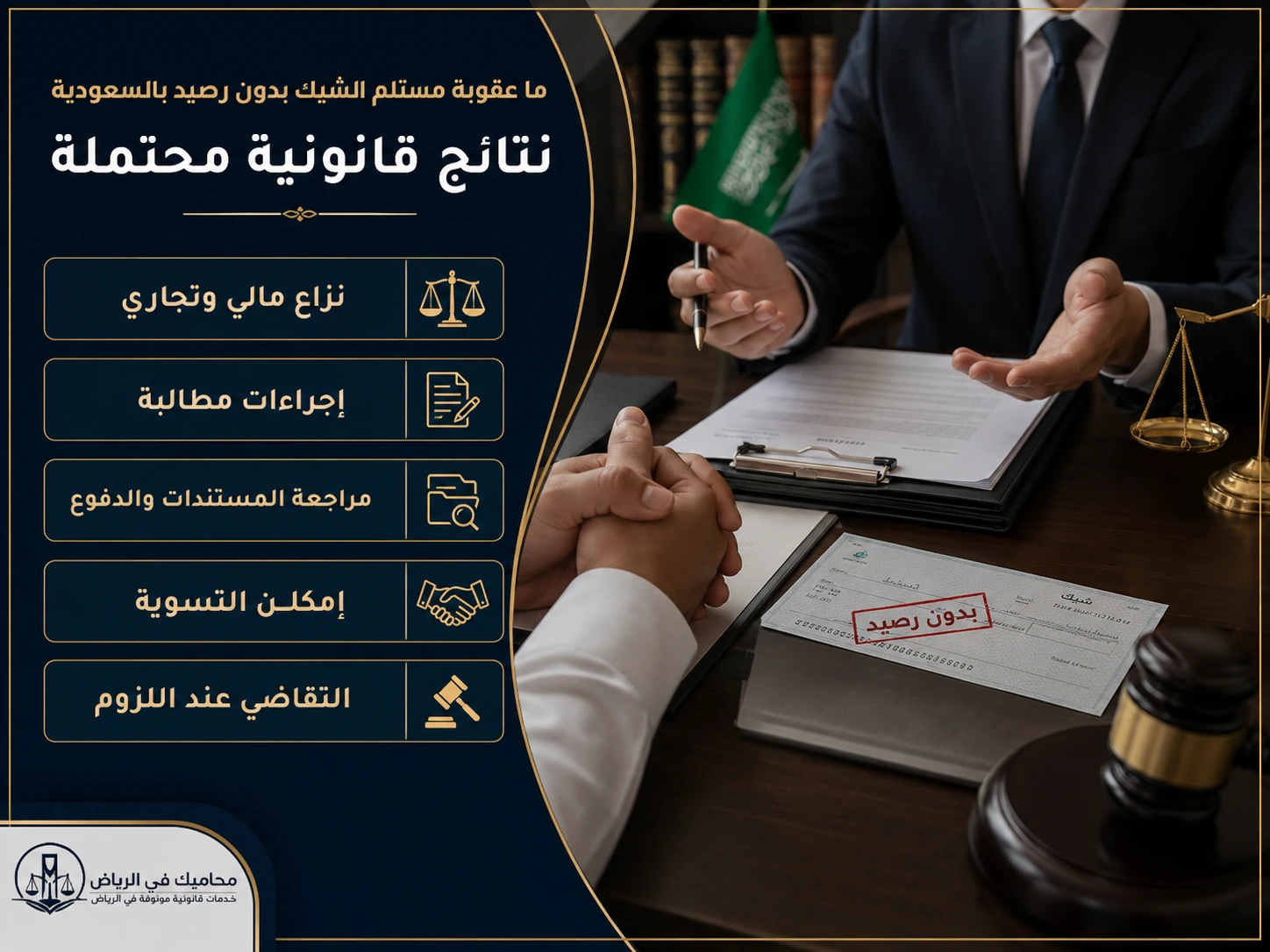 إنفوجرافكس يشرح النتائج القانونية المحتملة عند استلام شيك بدون رصيد