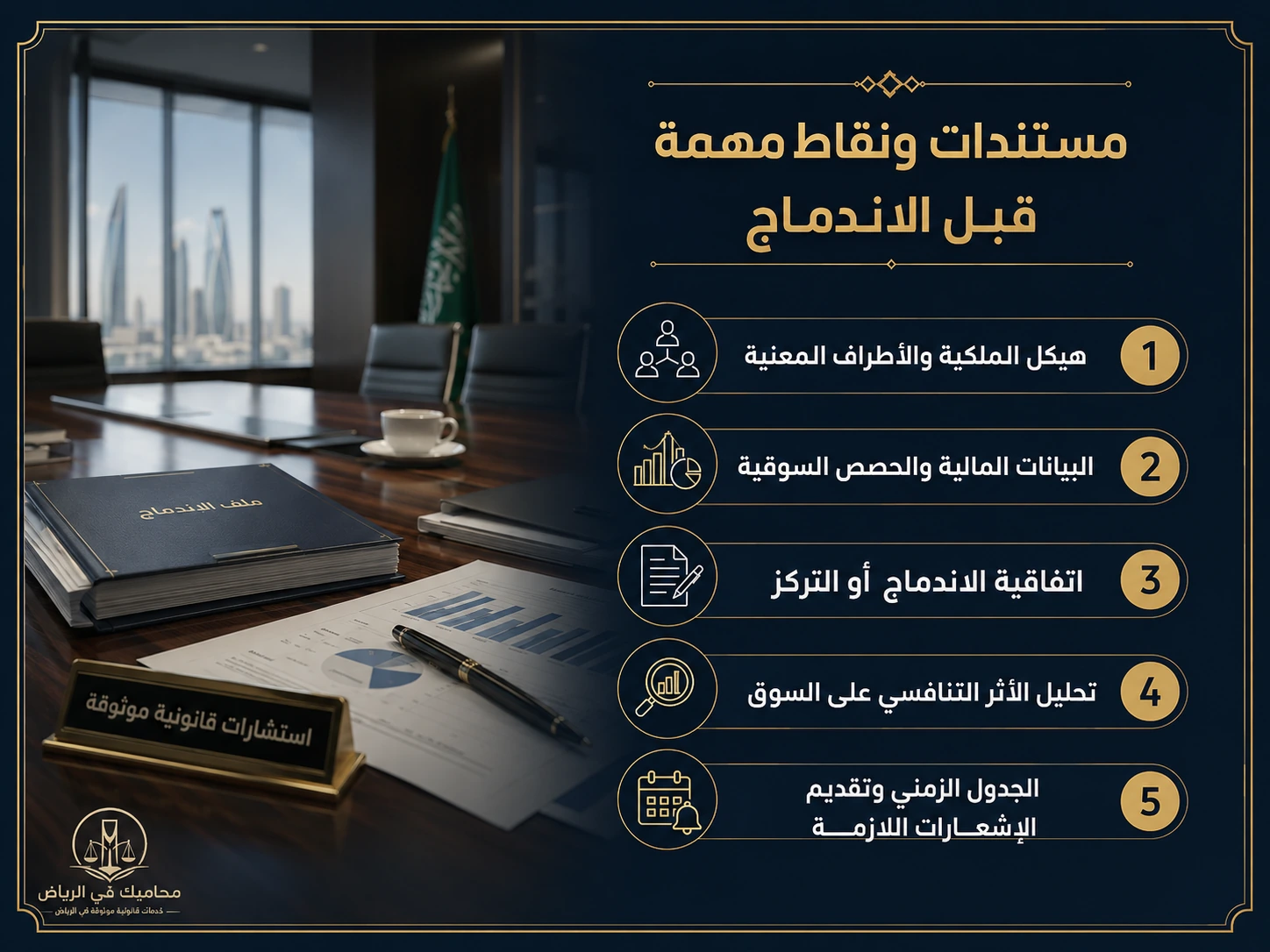 إنفوجرافكس يوضح خطوات الامتثال في اندماج الشركات