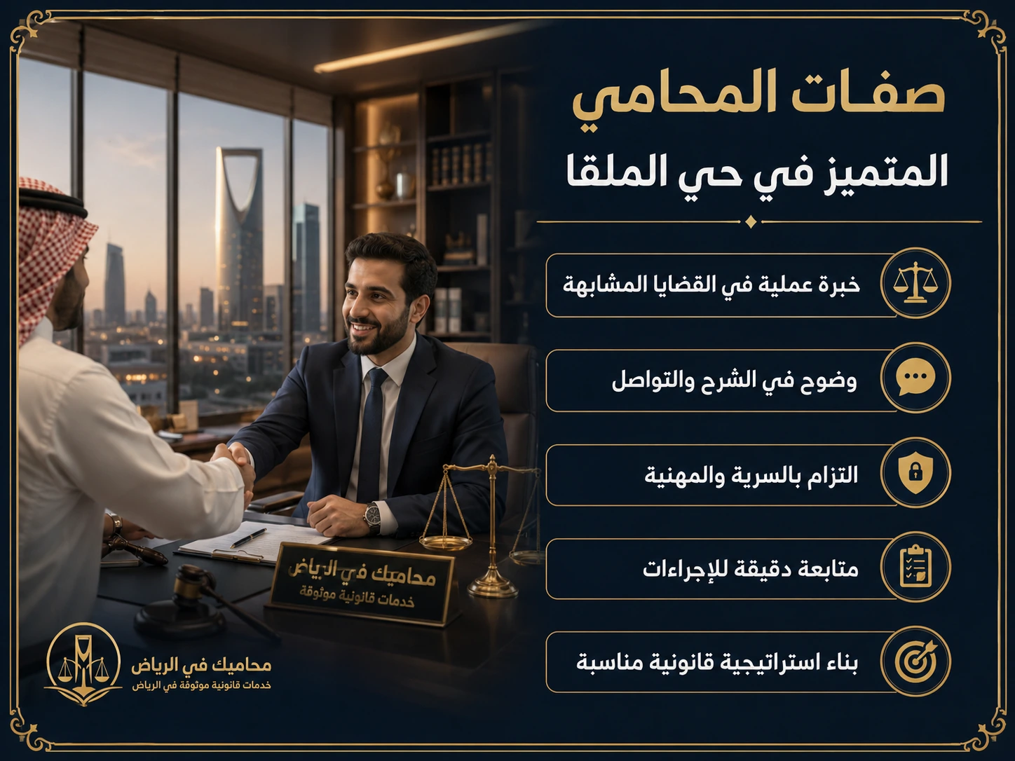 صفات المحامي المتميز في حي الملقا بالرياض