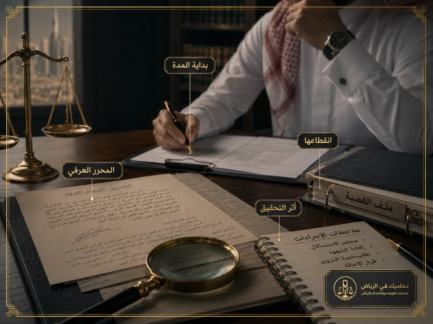 محامٍ يراجع محررًا عرفيًا محل شبهة تزوير في الرياض
