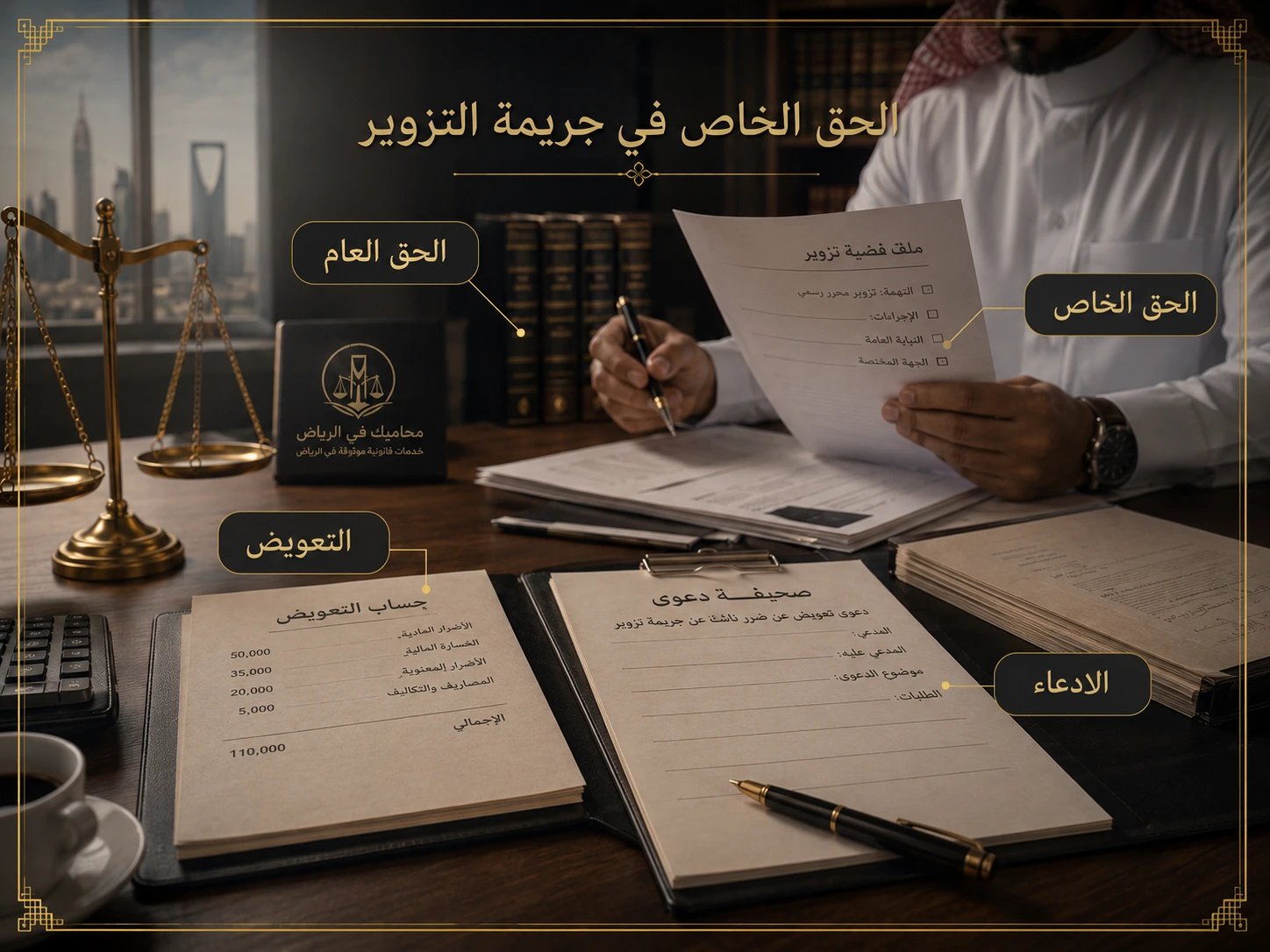 محامٍ في الرياض يراجع ملف الحق الخاص في قضية تزوير