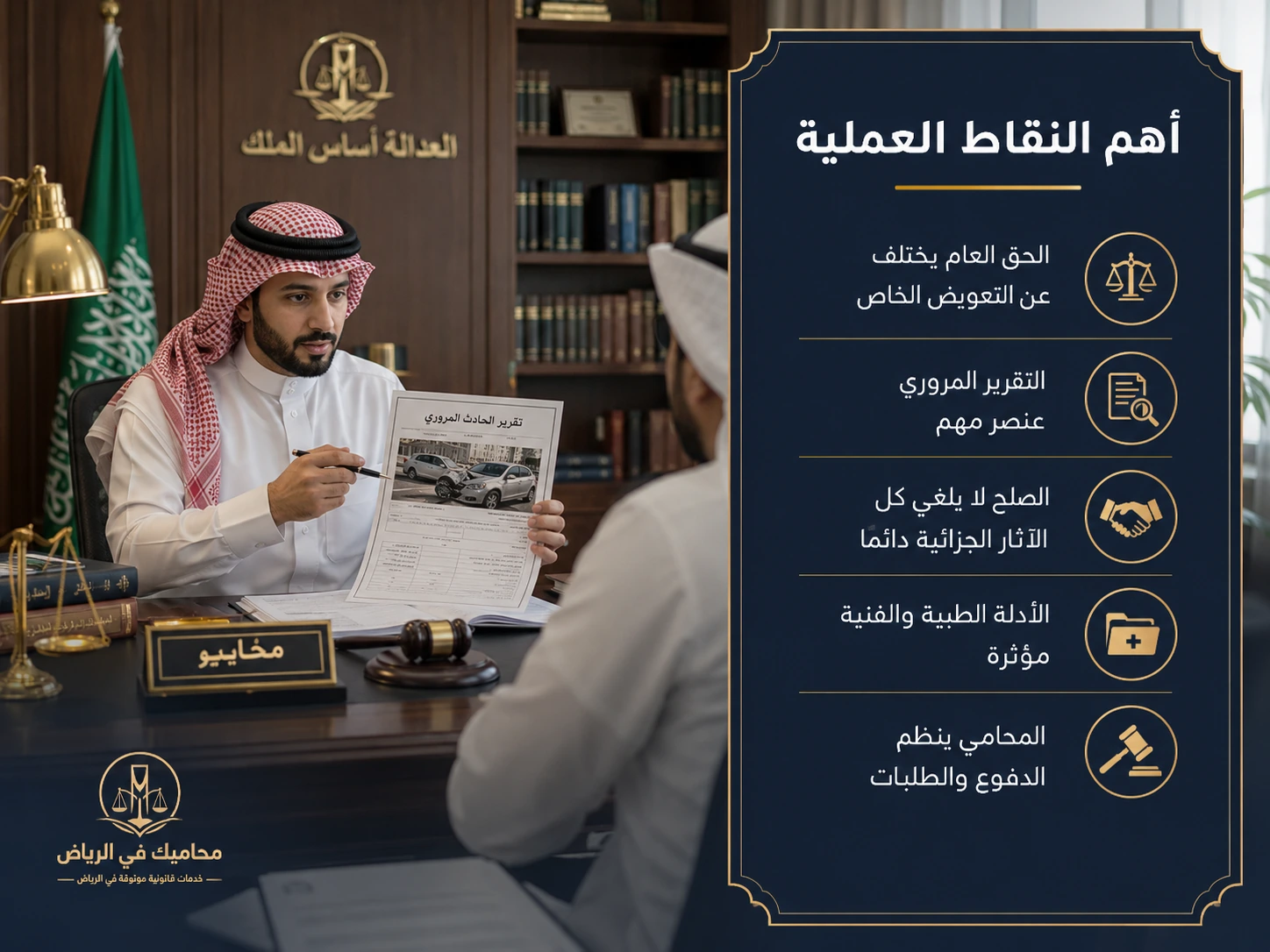 إنفوجرافكس يوضح أهم النقاط العملية في قضايا الحوادث المرورية الجزائية