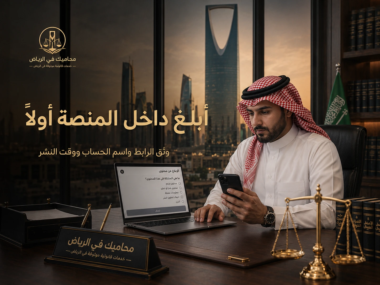 الإبلاغ داخل المنصة أولًا وتوثيق الرابط واسم الحساب ووقت النشر