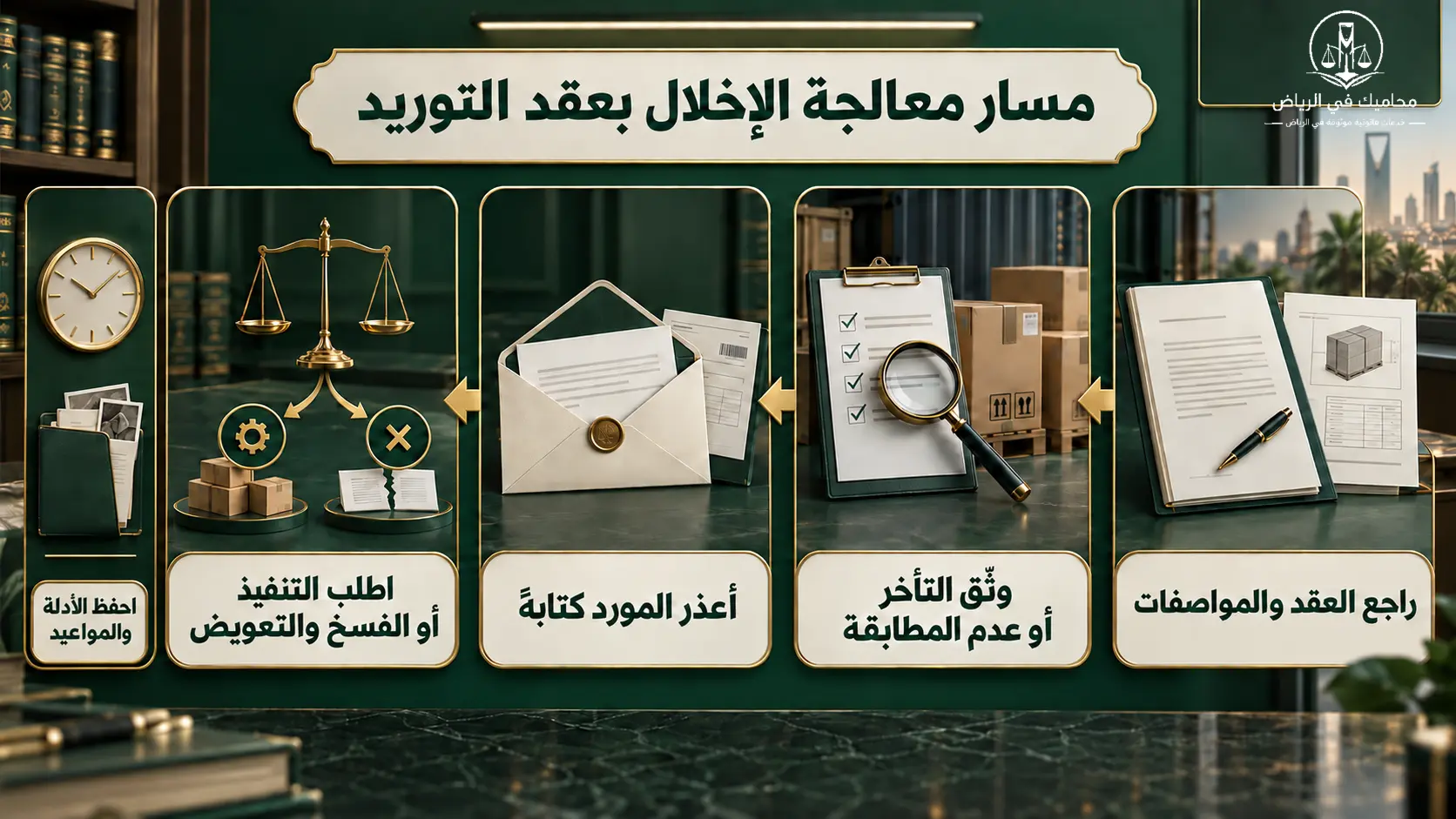 مسار معالجة الإخلال بعقد التوريد مسار معالجة الإخلال بعقد التوريد من مراجعة العقد إلى التنفيذ أو الفسخ